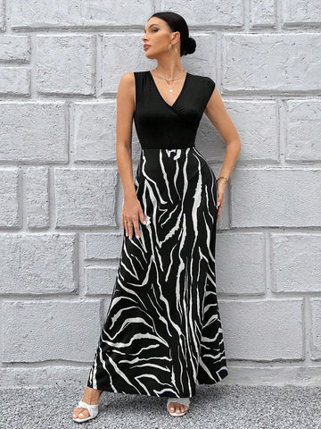 Zebra Striped Print V Neck Dress