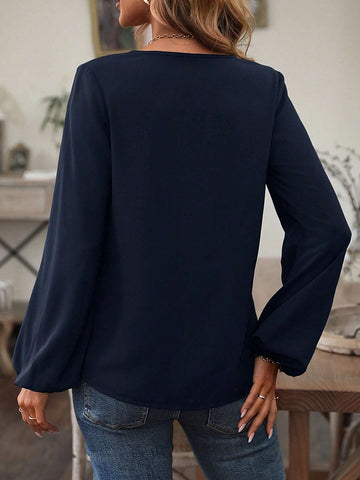 Tie Neck Lantern Sleeve Blouse