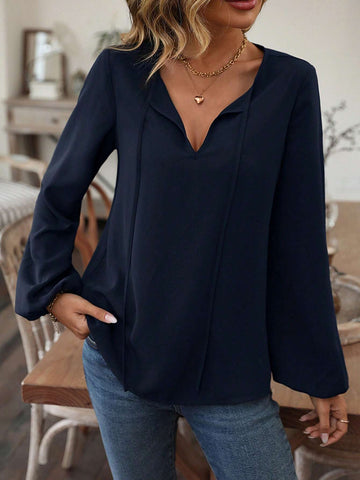 Tie Neck Lantern Sleeve Blouse