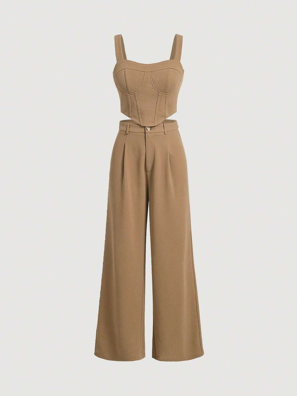 Solid Cami Top & Wide Leg Pants Without Blouse