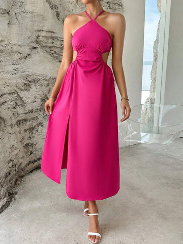 Cut Out Waist Split Thigh Dress