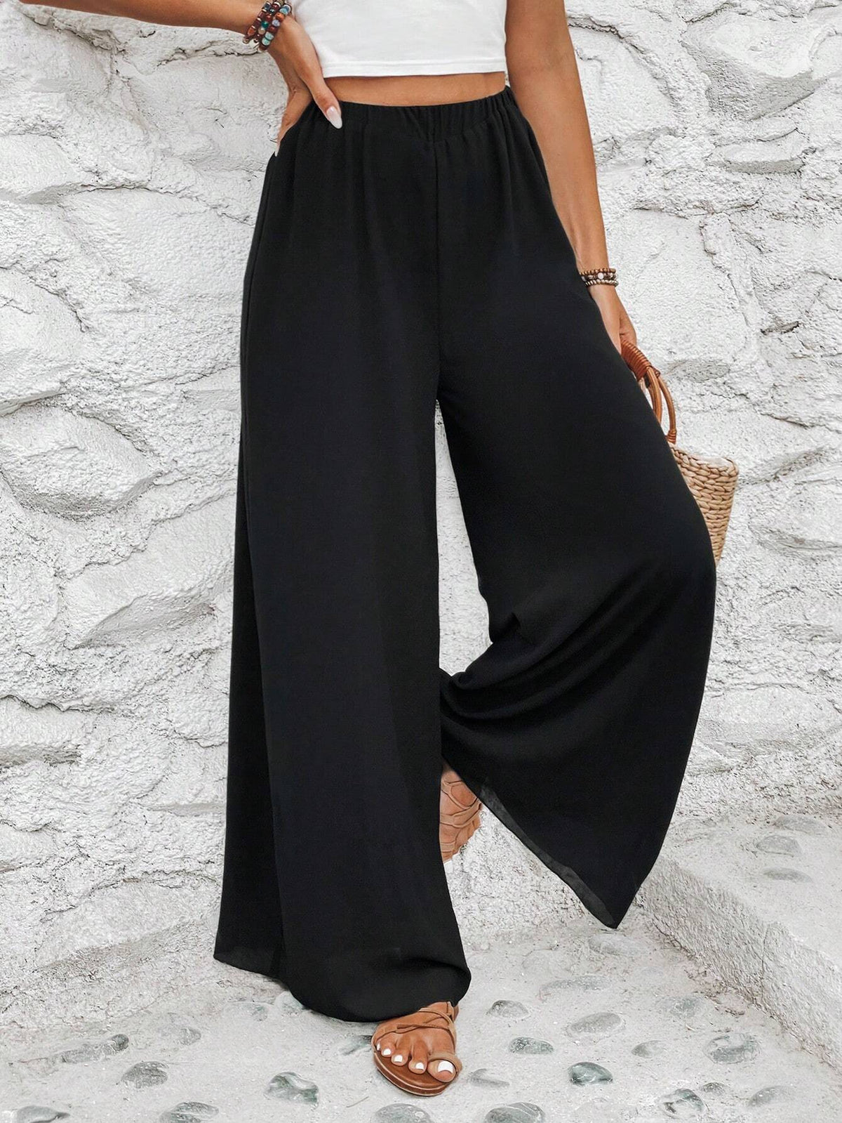 Solid Wide Leg Pants