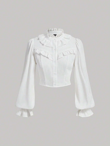 Ruffle Trim Flounce Sleeve Crop Blouse