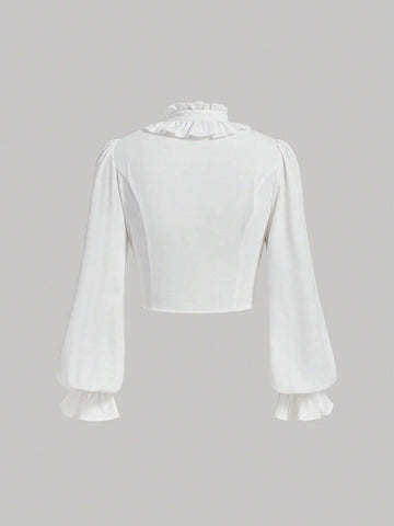 Ruffle Trim Flounce Sleeve Crop Blouse