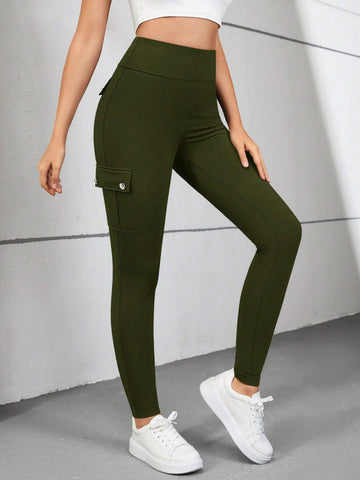 Flap Pocket Side Skinny Pants