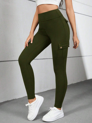 Flap Pocket Side Skinny Pants