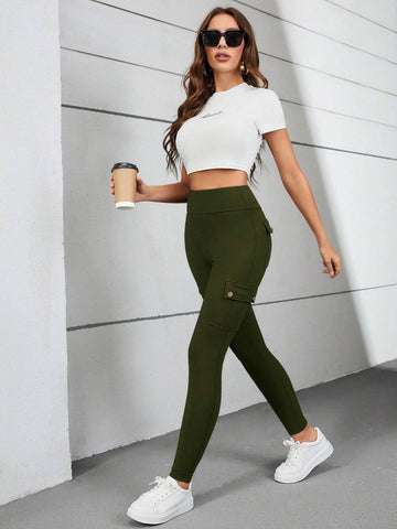 Flap Pocket Side Skinny Pants