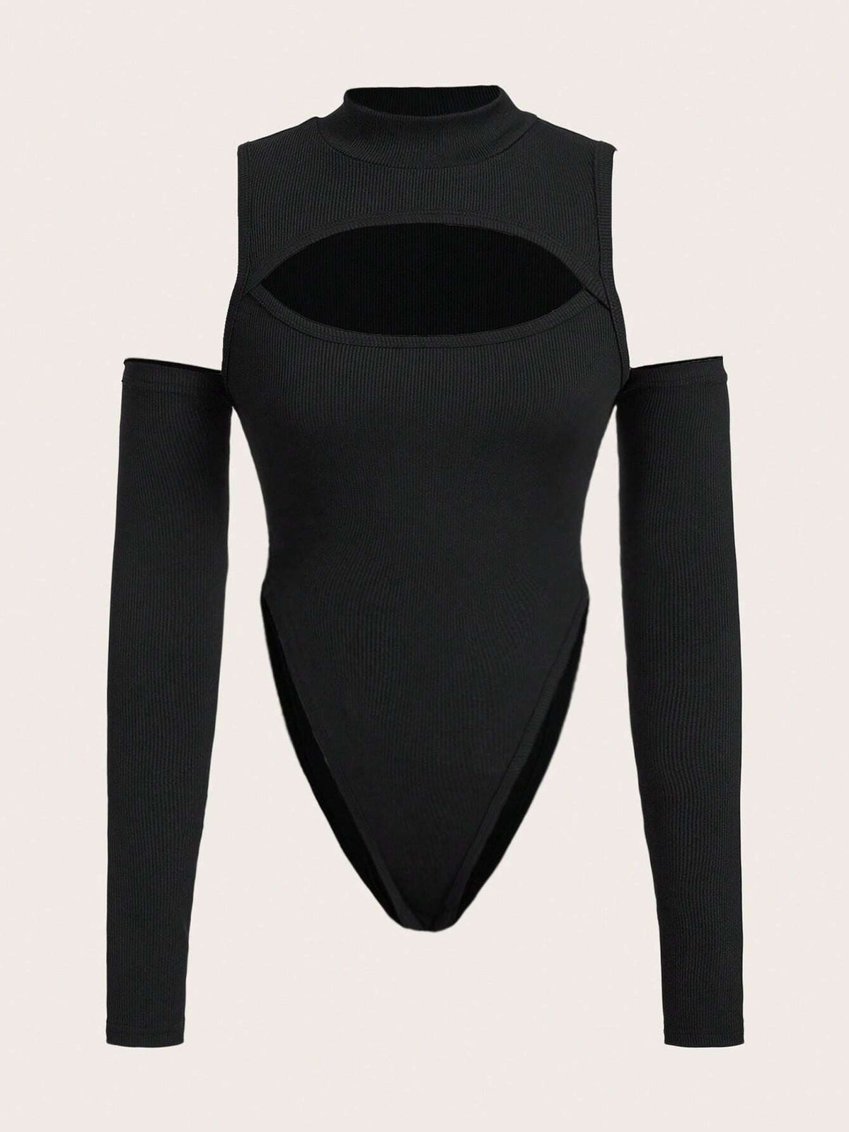 Cut Out Cold Shoulder High Cut Bodysuit