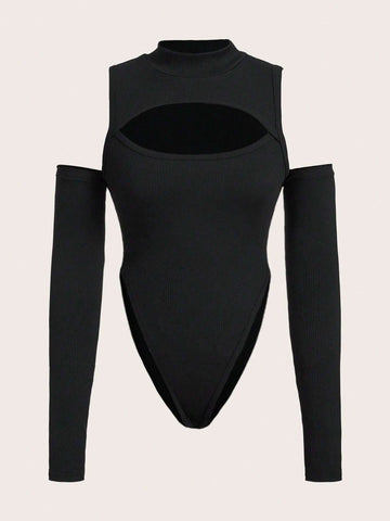 Cut Out Cold Shoulder High Cut Bodysuit