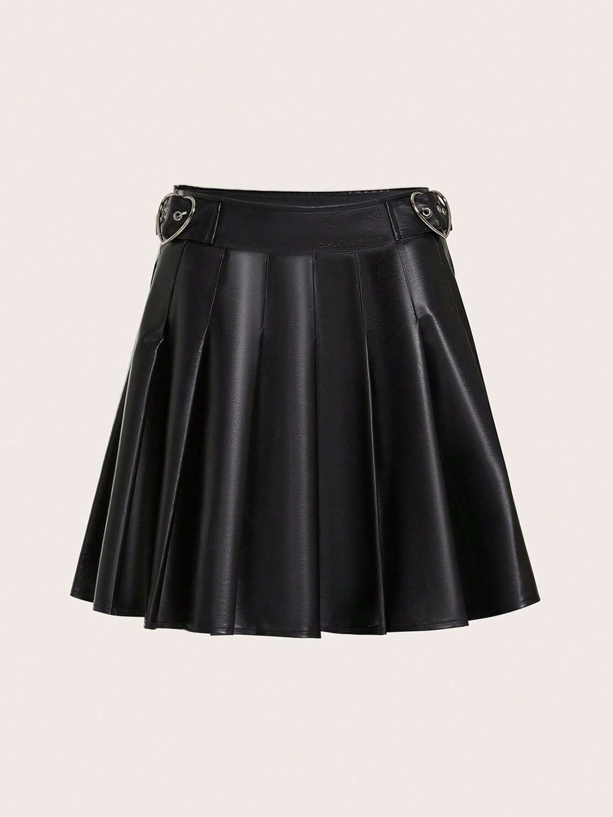 EZwear High Waist PU Leather Pleated Skirt