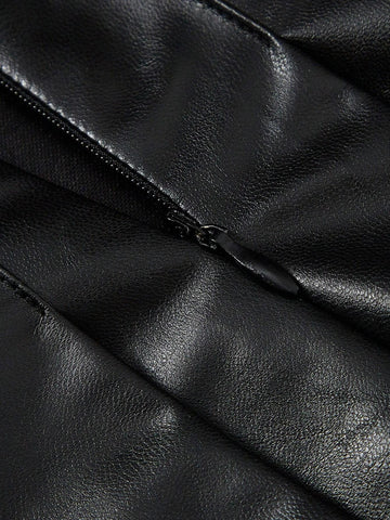 EZwear High Waist PU Leather Pleated Skirt