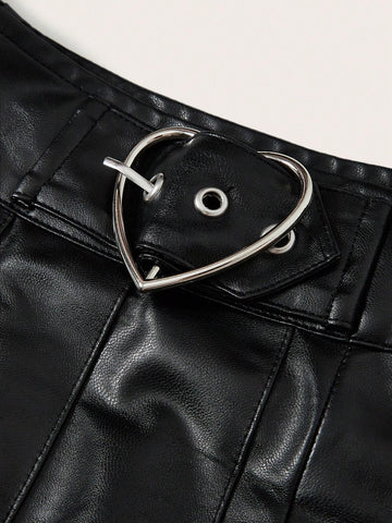 EZwear High Waist PU Leather Pleated Skirt