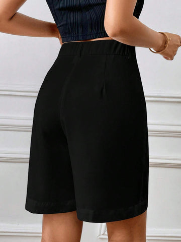 Solid Zip Fly Bermuda Shorts