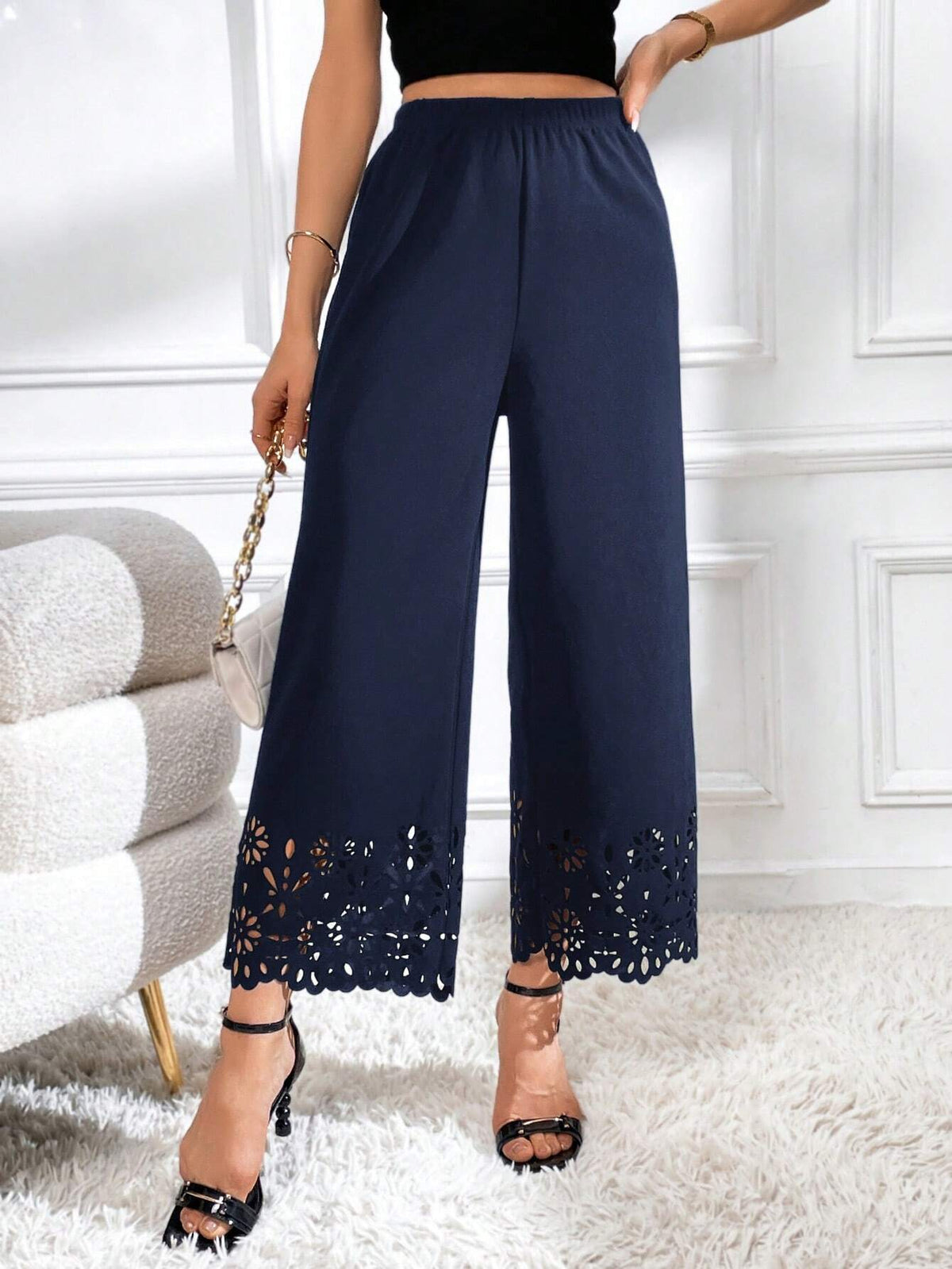 Laser Cut Wide Leg Pants