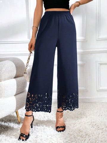 Laser Cut Wide Leg Pants