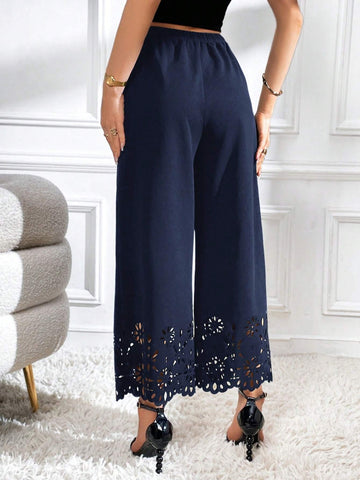 Laser Cut Wide Leg Pants