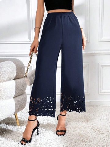 Laser Cut Wide Leg Pants