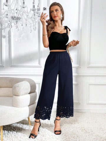 Laser Cut Wide Leg Pants