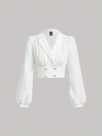 Lapel Neck Double Breasted Crop Blouse