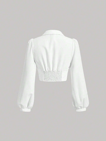 Lapel Neck Double Breasted Crop Blouse