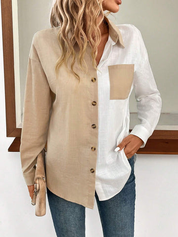 Two Tone Drop Shoulder Pocket Patched Shirt