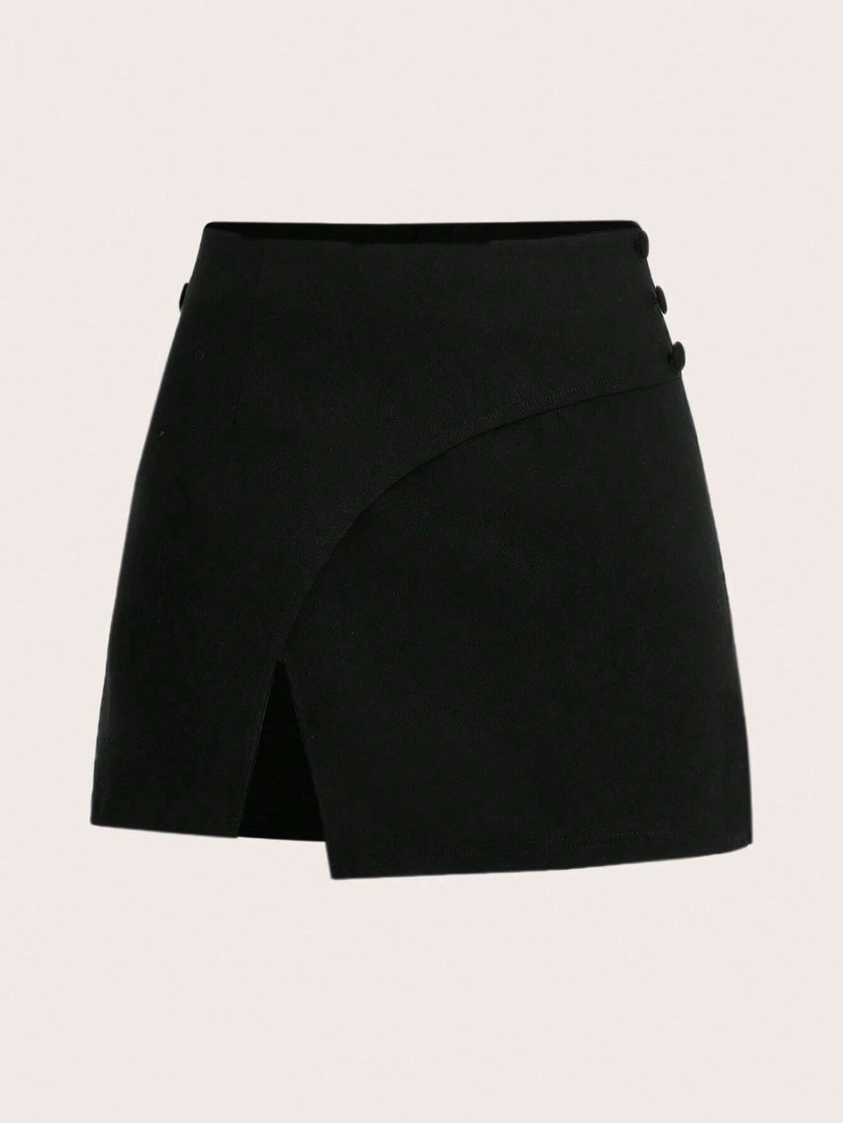 Solid Button Detail Split Hem Skirt