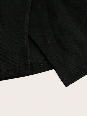 Solid Button Detail Split Hem Skirt