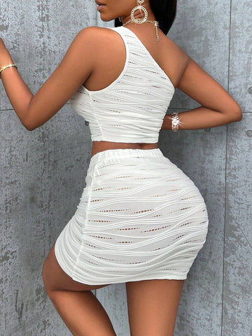 One Shoulder Crop Top & Ruched Bodycon Skirt