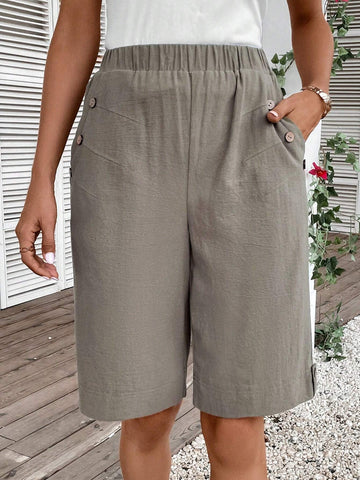 Slant Pocket Button Detail Shorts
