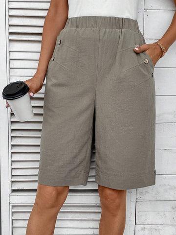Slant Pocket Button Detail Shorts
