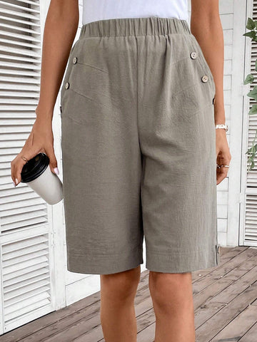 Slant Pocket Button Detail Shorts