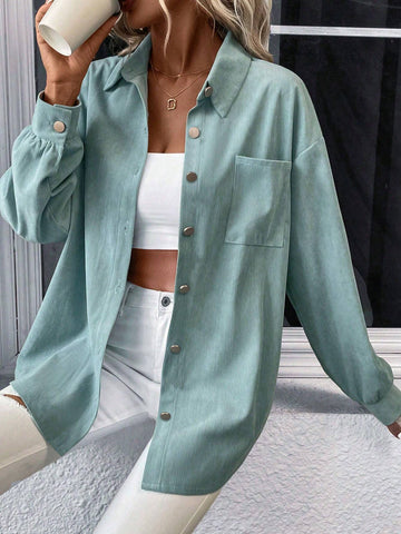 Drop Shoulder Pocket Patched Shirt