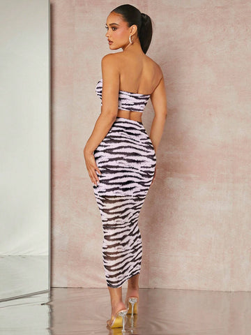 Zebra Striped Tube Top & Pencil Skirt Set