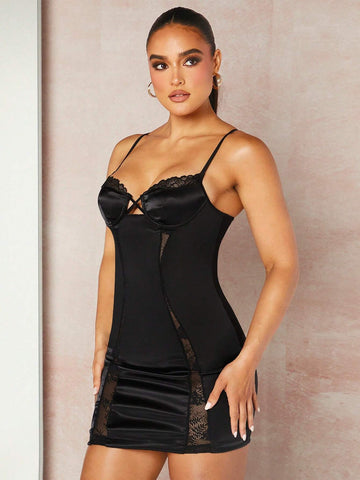 Lace Trim Bustier Cami Bodycon Dress