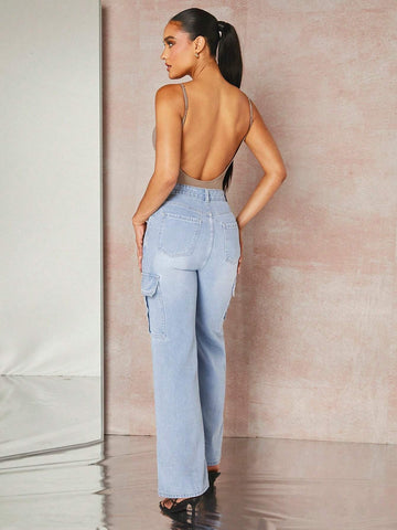 Solid Backless Cami Bodysuit