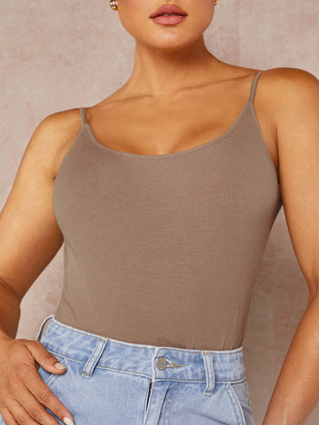 Solid Backless Cami Bodysuit