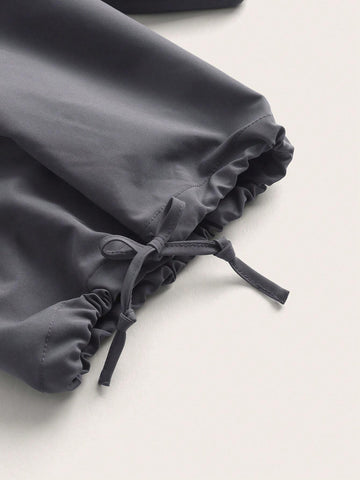 Solid Tube Top & Drawstring Waist Cargo Pants
