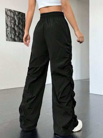 Drawstring Waist Ruched Parachute Pants