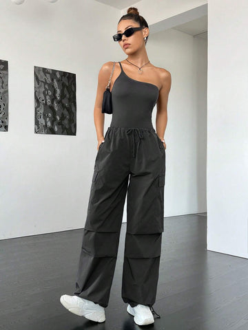 One Shoulder Bodysuit & Drawstring Waist Pants