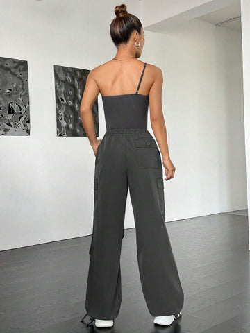 One Shoulder Bodysuit & Drawstring Waist Pants