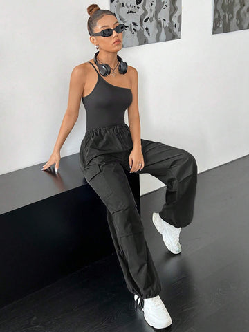 One Shoulder Bodysuit & Drawstring Waist Pants