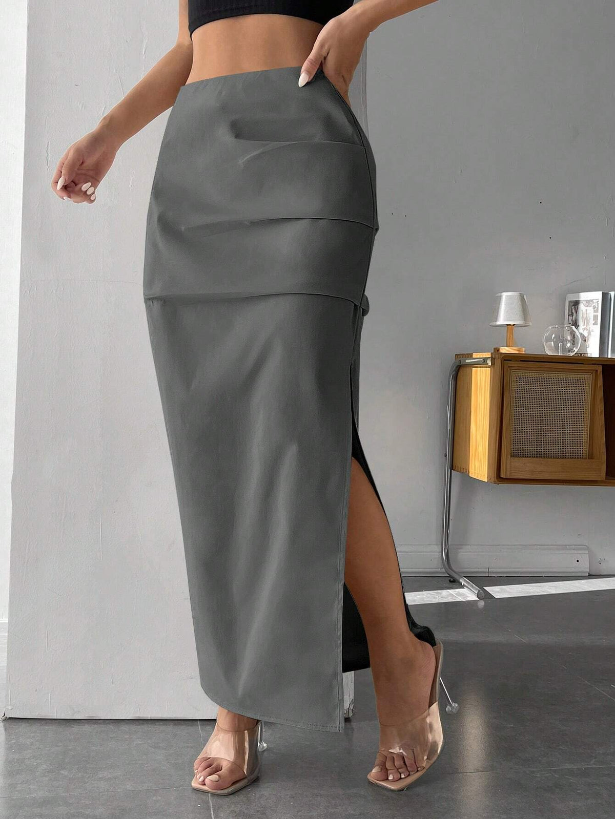 PETITE Solid Split Thigh Skirt