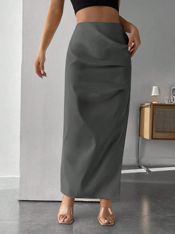 PETITE Solid Split Thigh Skirt