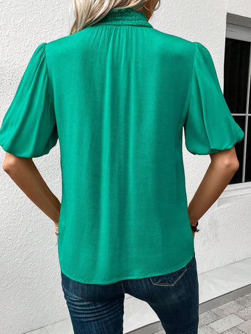 Mock Neck Puff Sleeve Blouse