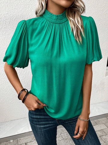 Mock Neck Puff Sleeve Blouse