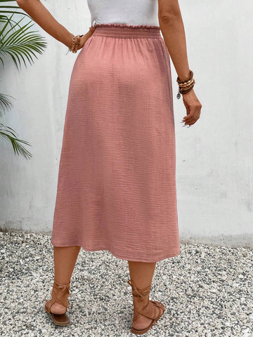 Frenchy Solid Elastic Waist A-line Skirt