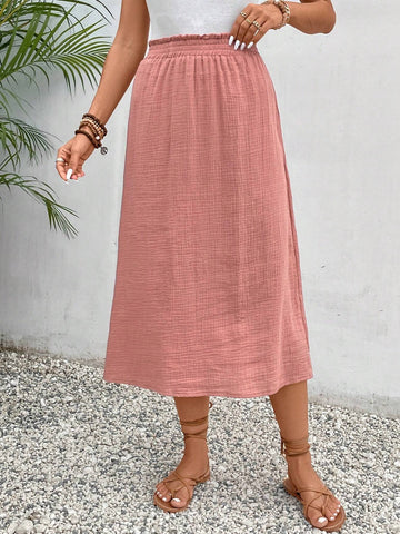 Frenchy Solid Elastic Waist A-line Skirt