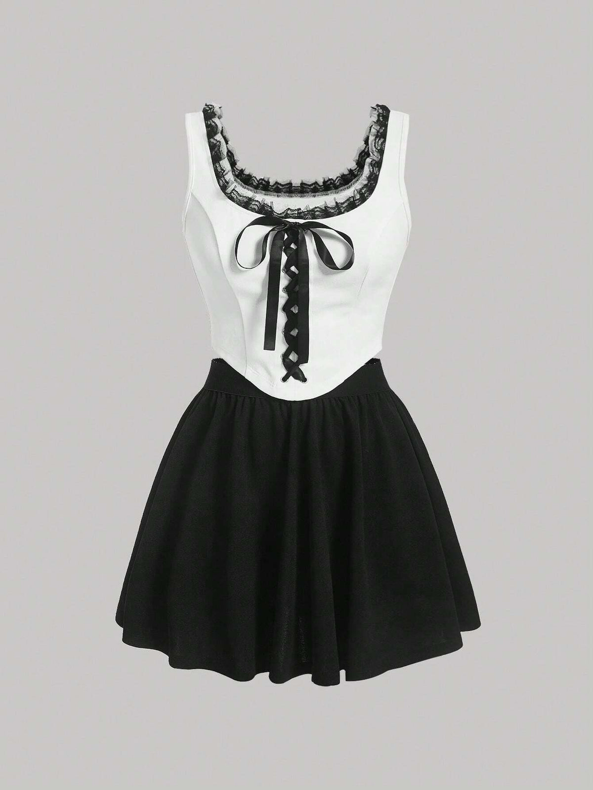 Contrast Lace Tank Top & Skirt