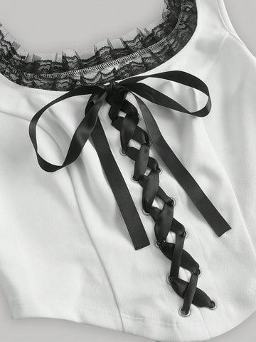 Contrast Lace Tank Top & Skirt