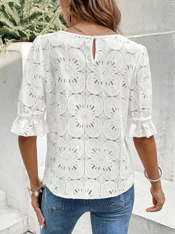 Eyelet Embroidery Puff Sleeve Blouse